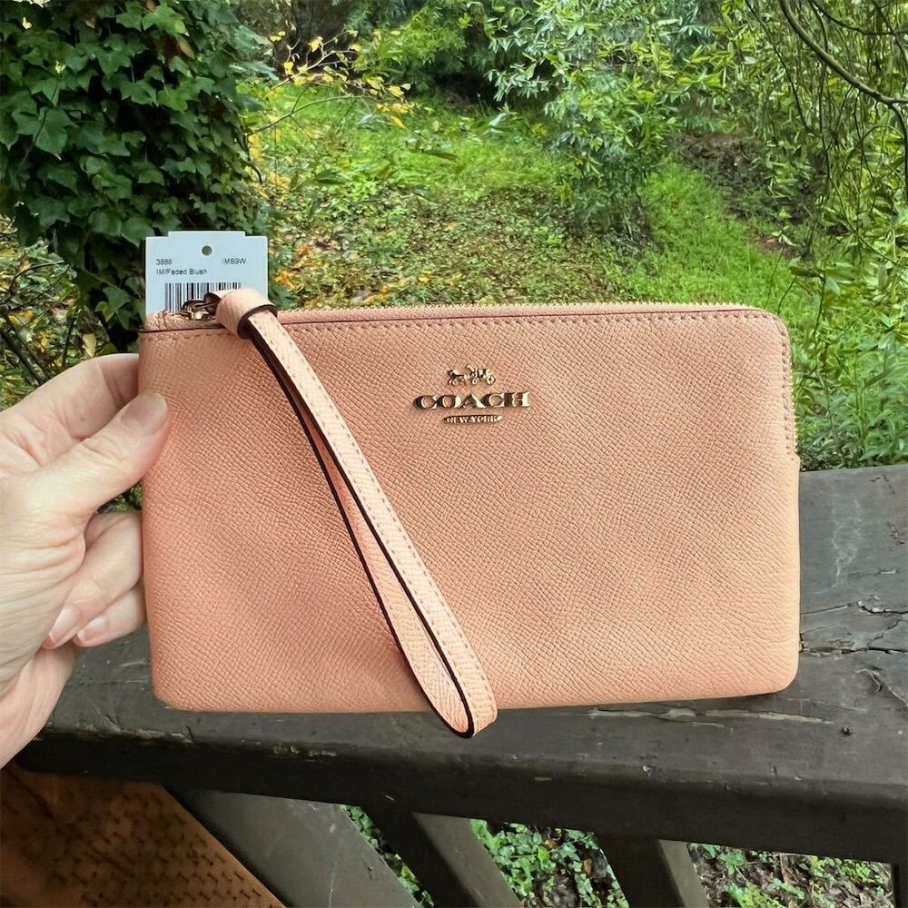 COACH Women's Large Corner Zip Phone Wristlet Faded Blush Leather Gold Hardware